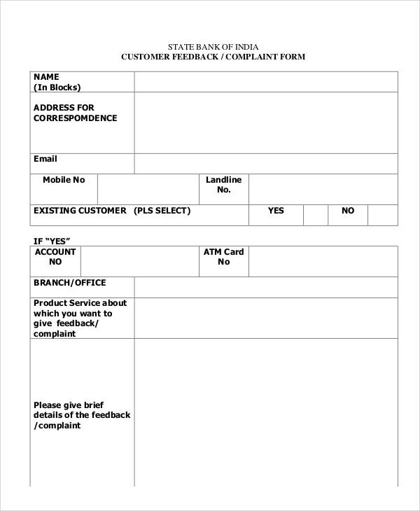 customer complaint and feedback form