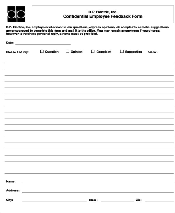 FREE 9+ Sample Employee Feedback Forms in MS Word | PDF