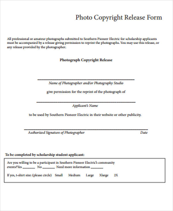 sample photo copyright release form