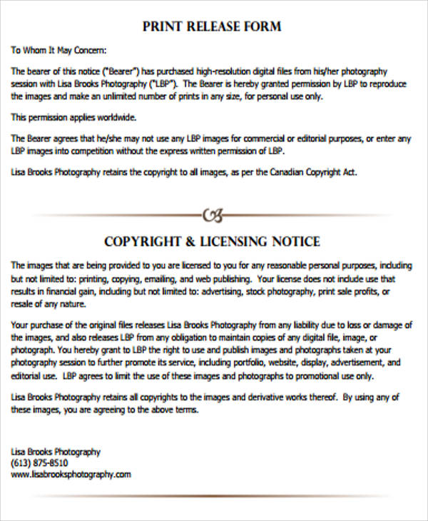 copyright print release form pdf