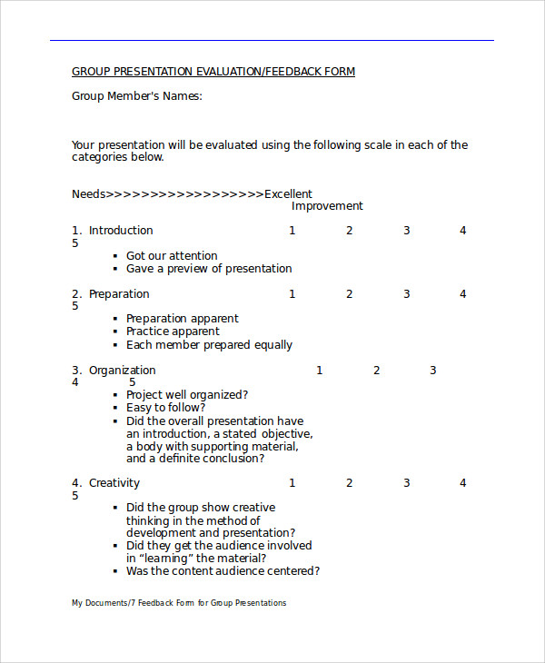 audience feedback form for presentation