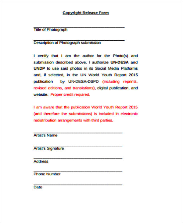 Photo Copyright Release Form Template