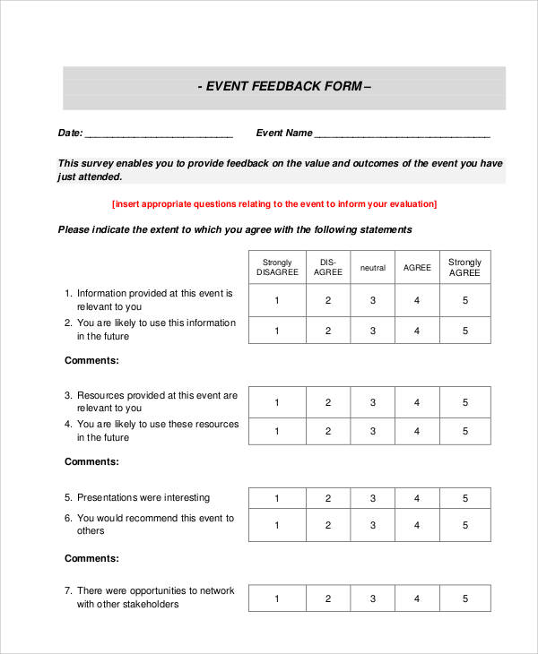 event feedback form pdf