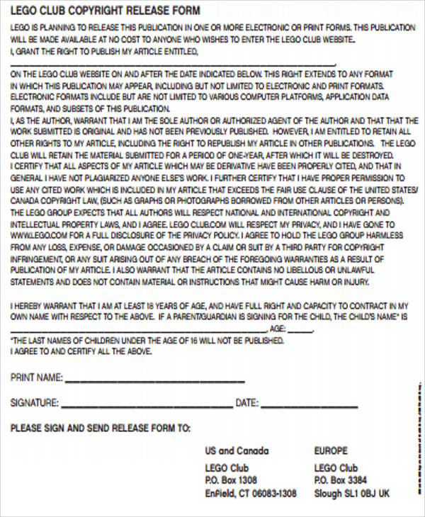 club copyright release form