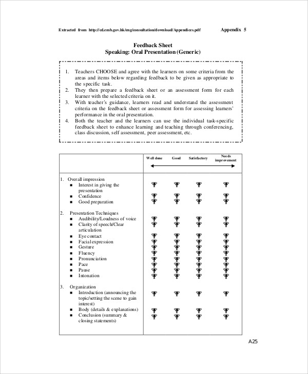 oral presentation feedback form example