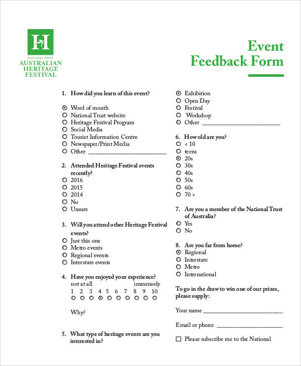 trust event feedback form
