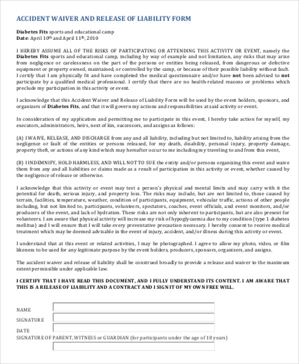 accident waiver and release form