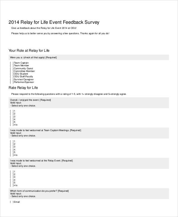 event feedback survey form