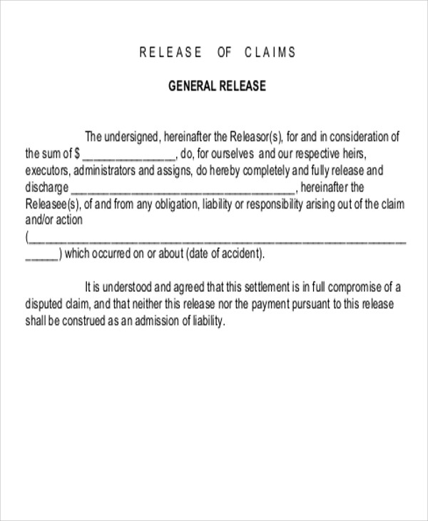 accident claim release form pdf