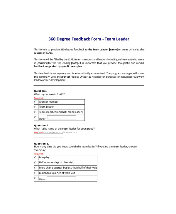 sample team leader 360 degree feedback form