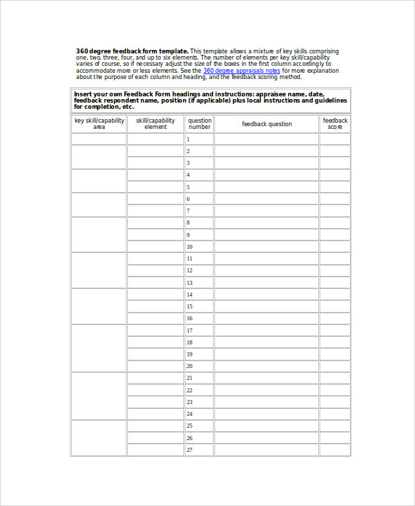 FREE 7  Sample 360 Degree Feedback Forms in MS Word PDF