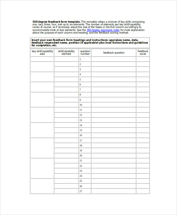 FREE 7 Sample 360 Degree Feedback Forms In MS Word PDF