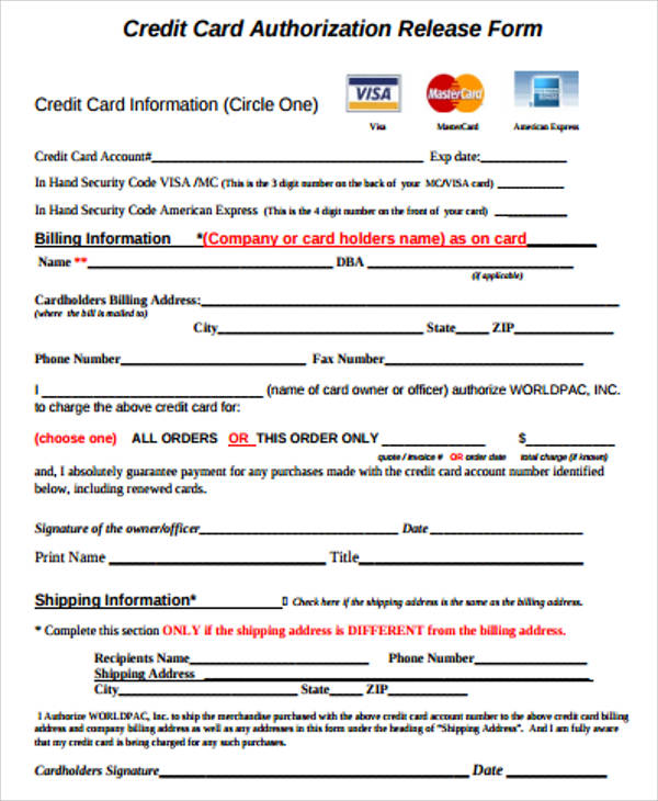Free 6 Sample Credit Release Forms In Ms Word Pdf 8730