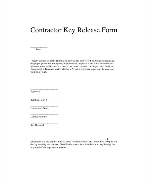 contractor key release form