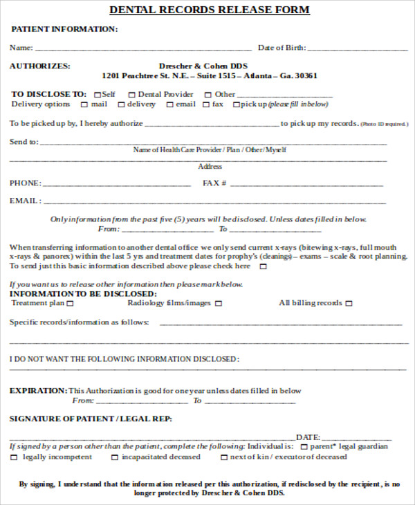 Dental Records Release Form