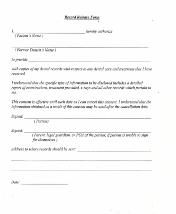 patient dental records release form