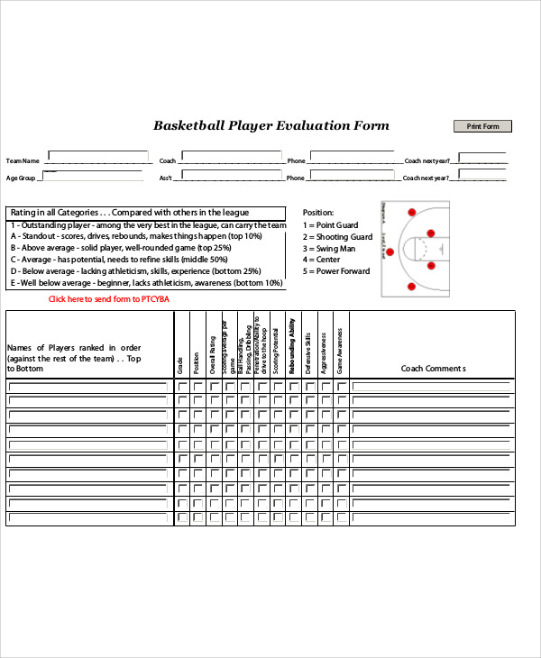 Printable Basketball Player Evaluation Form Printable Forms Free Online