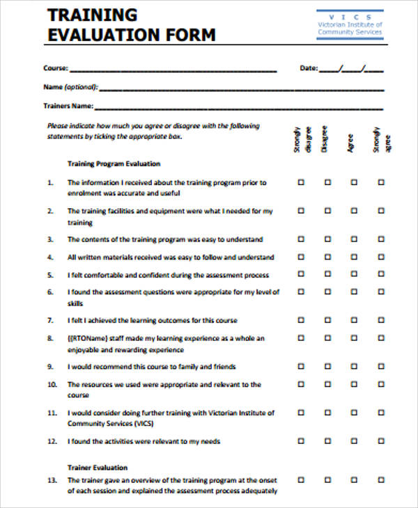 sample training feedback form