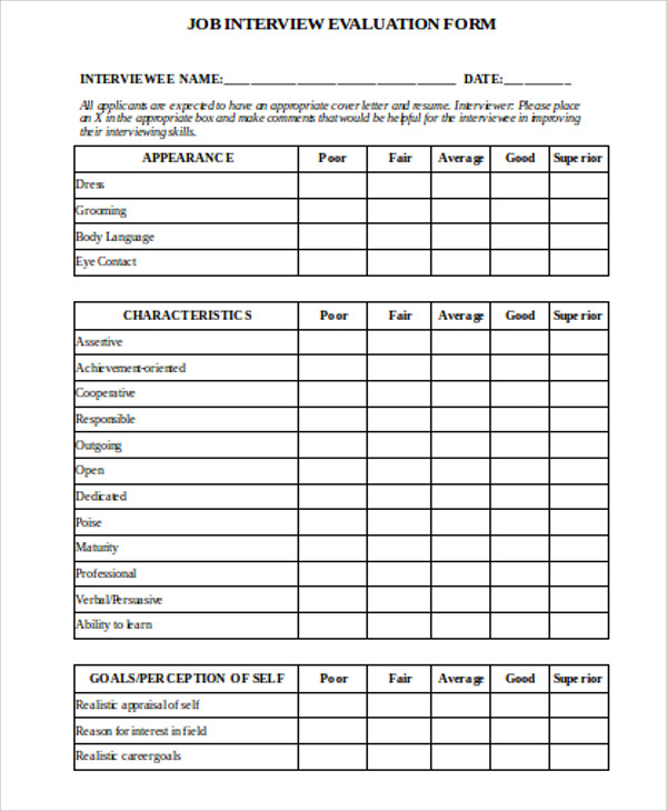 Free 10 Sample Job Evaluation Forms In Ms Word Pdf 0465