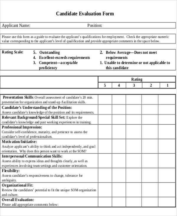 job applicant evaluation form