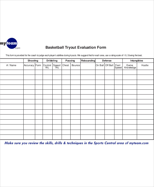 Basketball Tryout Evaluation Form