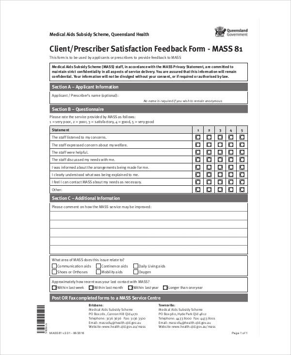 client satisfaction feedback form