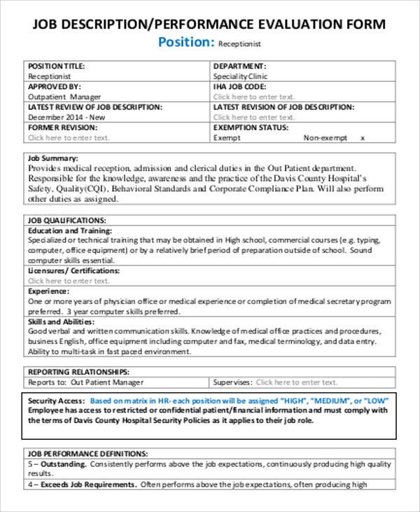 medical job evaluation form