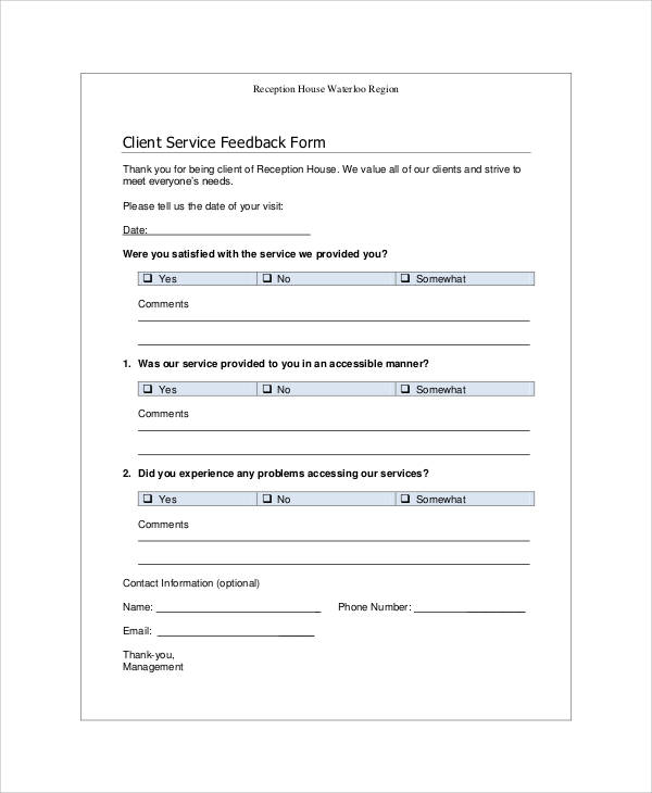 client service feedback form free