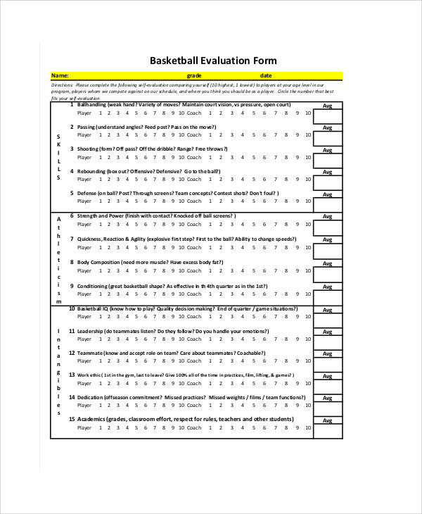 basketball coach evaluation form