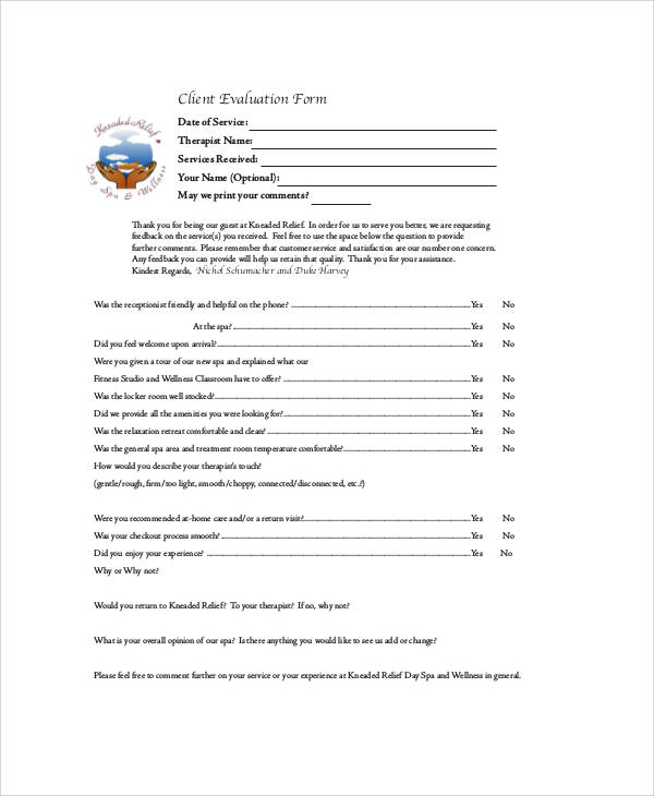 client feedback evaluation form