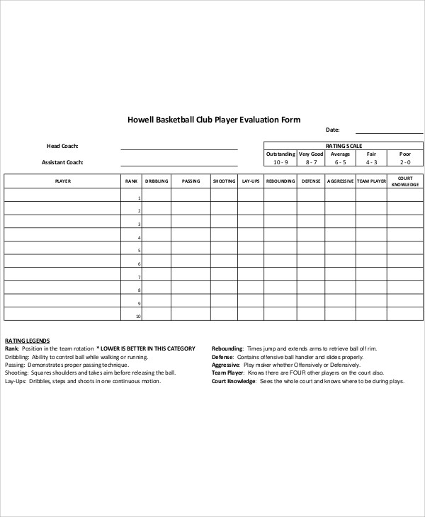 FREE 10+ Sample Basketball Evaluation Forms in MS Word PDF