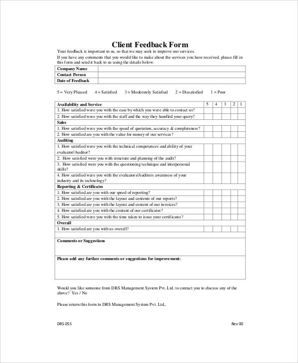 FREE 9 Sample Client Feedback Forms In MS Word PDF