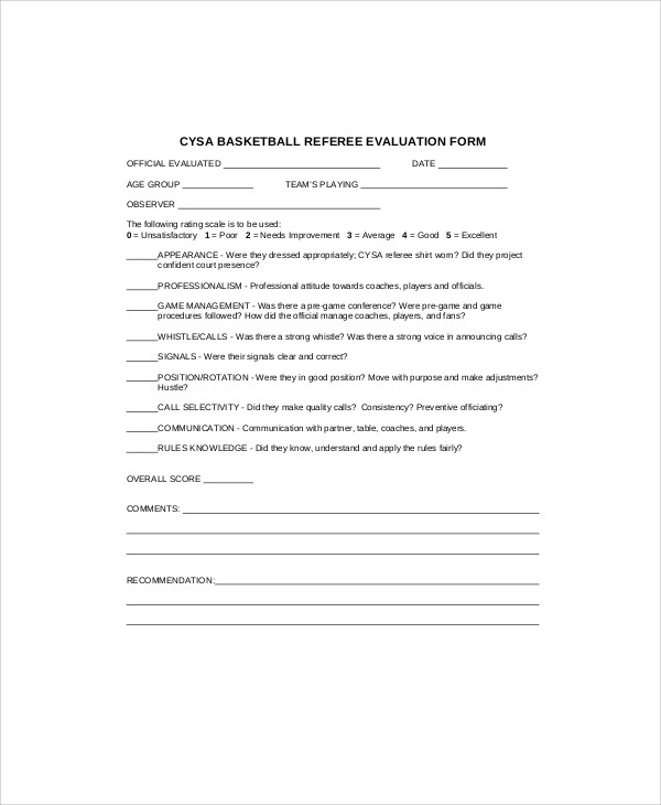 basketball referee evaluation form 