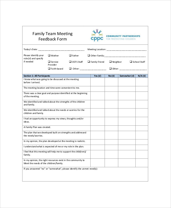 FREE 9 Sample Meeting Feedback Forms In MS Word PDF