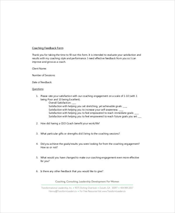executive coach feedback form
