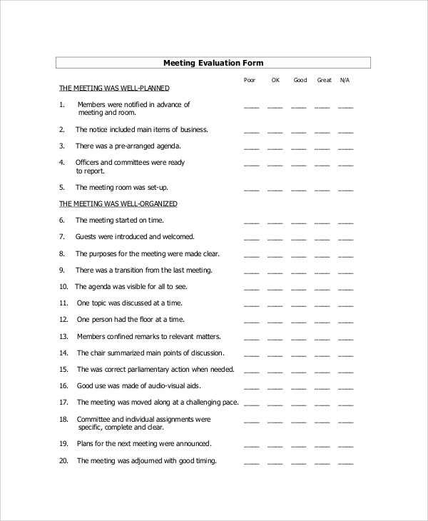 meeting evaluation feedback form