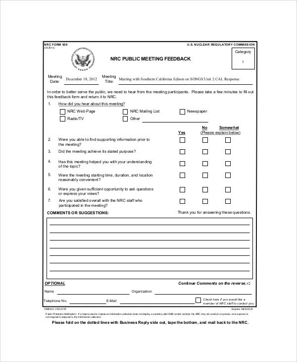 public meeting feedback form