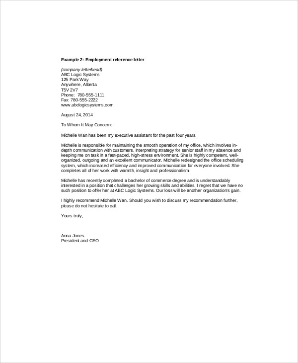 recommendation letter from employer format