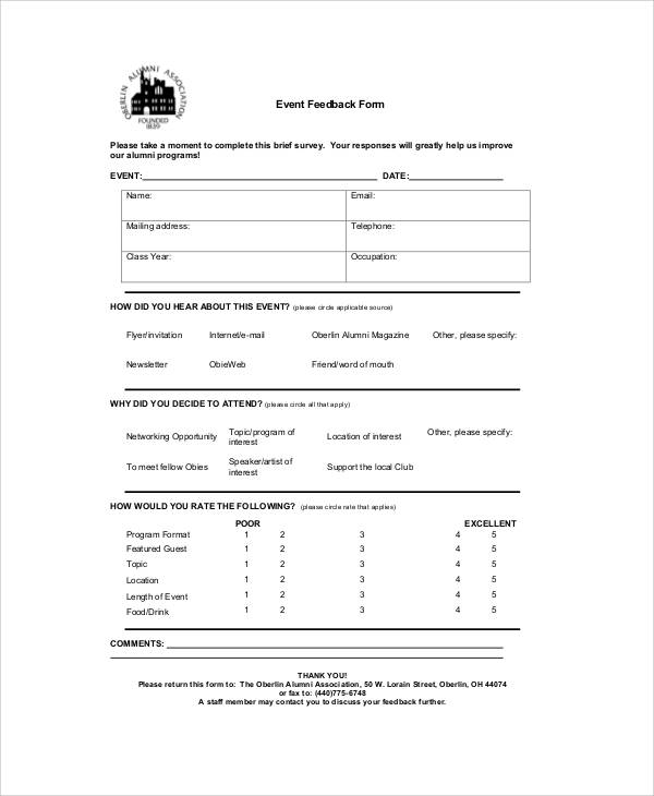 simple event feedback form pdf