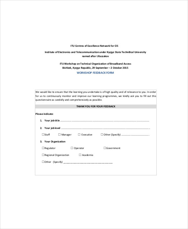 Sample Workshop Feedback Form 7 Examples In Word PDF