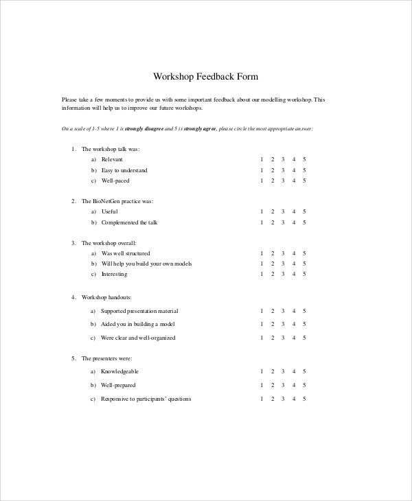 example workshop feedback form