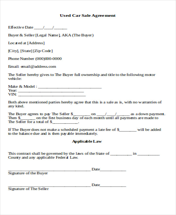Private Car Sale Agreement Template DocTemplates