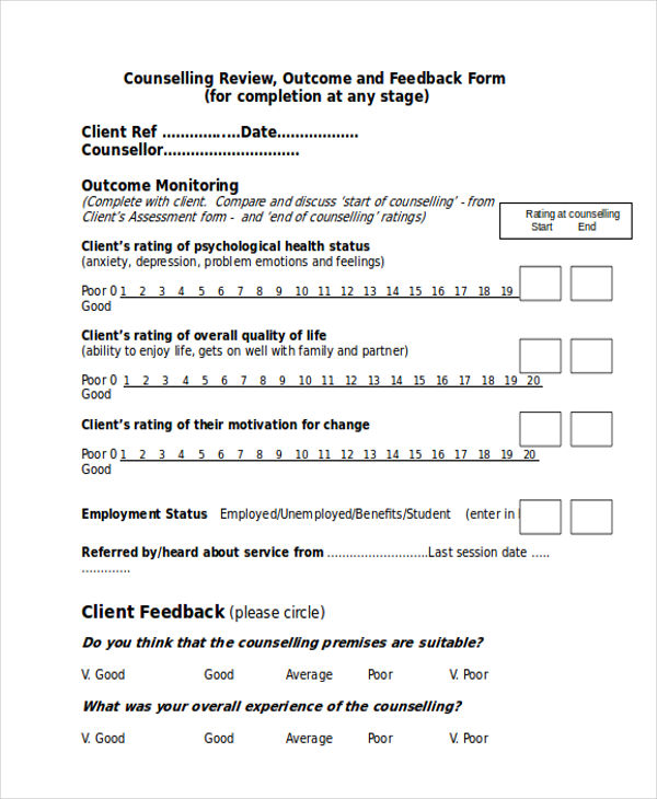 student counselling feedback form