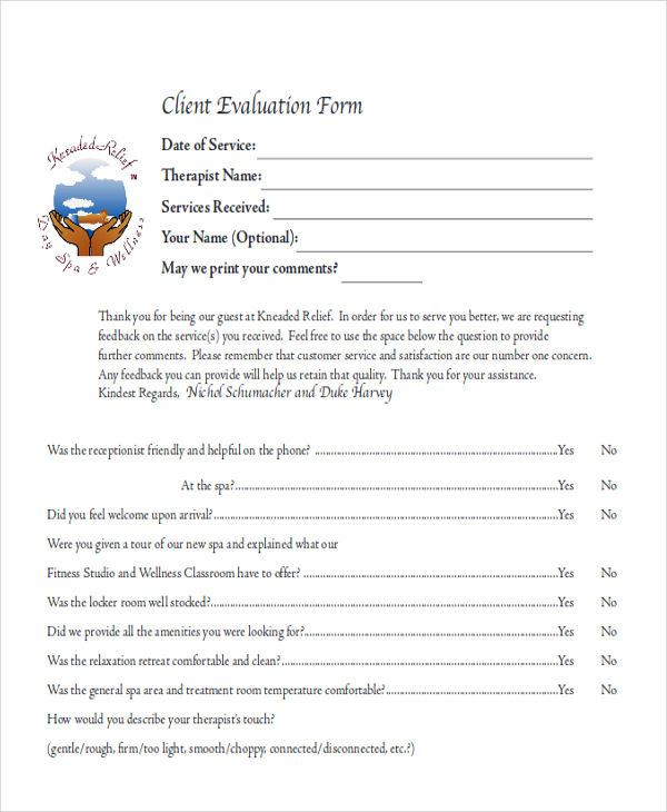 client feedback evalaution form