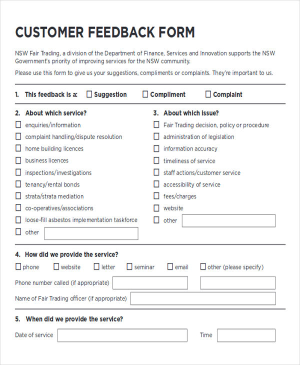 draft client feedback form in word