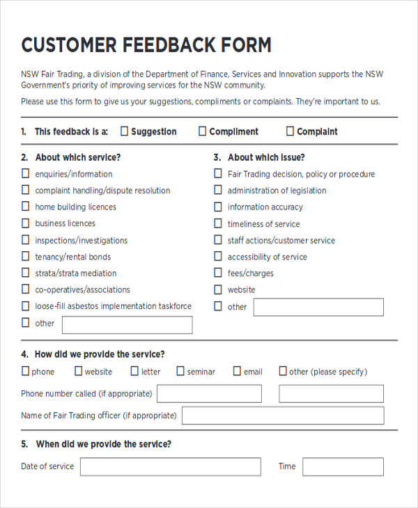 Free Sample Client Feedback Forms In Ms Word