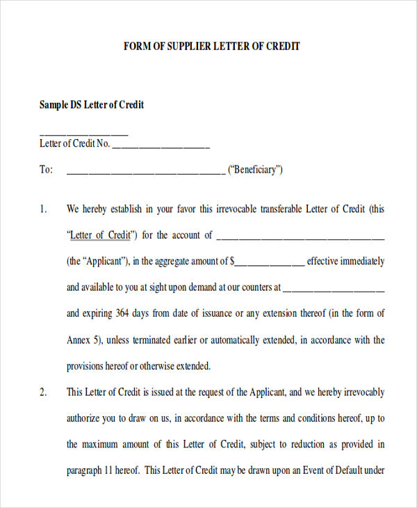 10 Letter Of Credit Samples PDF Word Pages Sample Templates