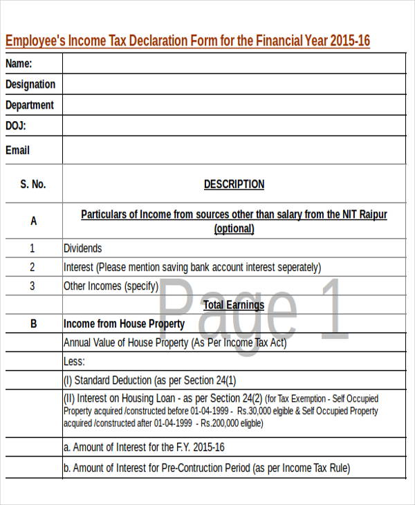 employee tax declaration form