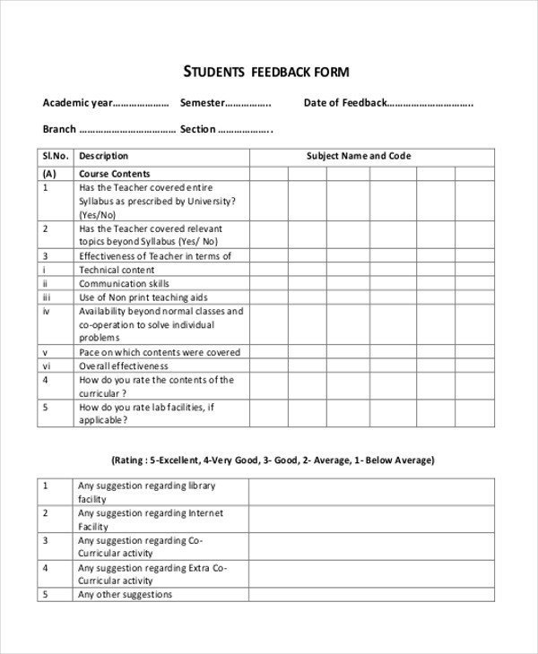 Free 11 Sample Feedback Forms In Ms Word