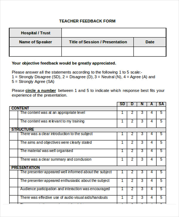 Sample Feedback Form For Teachers Classles Democracy